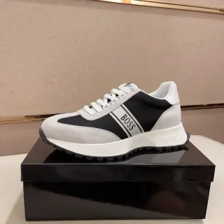 Hugo Boss Black Beige Low-Top Suede-and-Textile Upper Sneakers