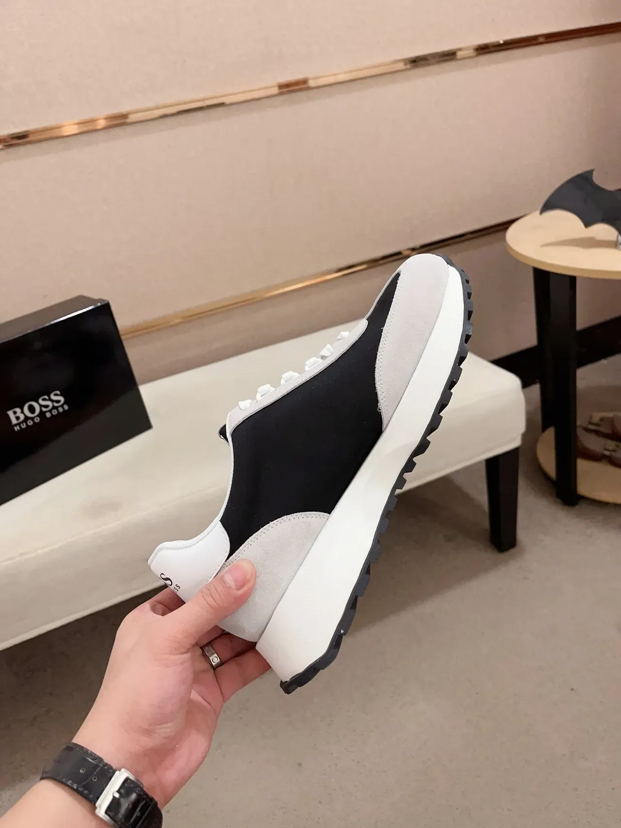 Hugo Boss Black Beige Low-Top Suede-and-Textile Upper Sneakers 5
