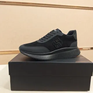 Hugo Boss 黑色单色麂皮和合成生活方式运动鞋