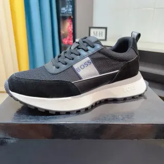 Hugo Boss 黑色白色网布和麂皮鞋面 平台中底 生活方式运动鞋