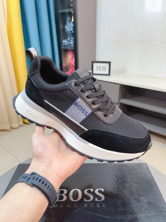 Hugo Boss Black White Mesh And Suede Upper Platform Midsole Lifestyle Sneakers 4