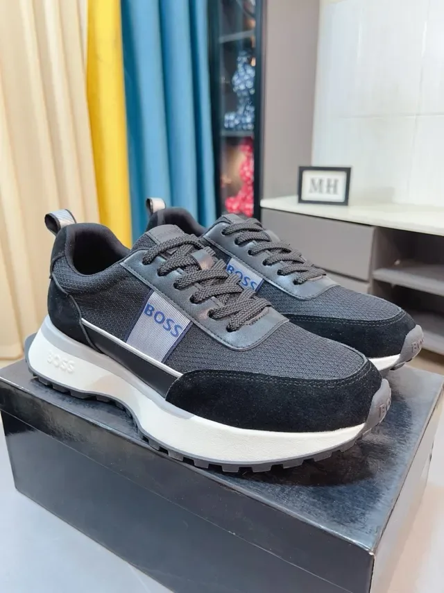 Hugo Boss Black White Mesh And Suede Upper Platform Midsole Lifestyle Sneakers 5
