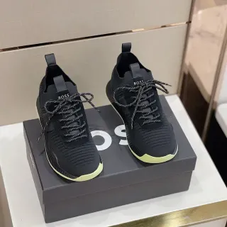 Hugo Boss Black Yellow Knit Upper Ribbed Texture Sneakers