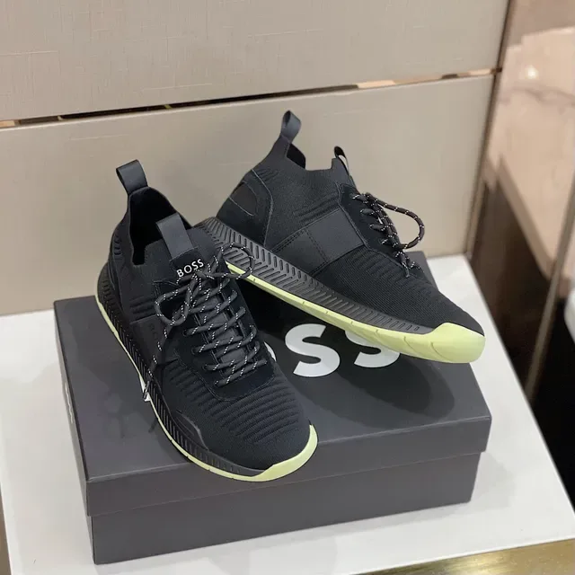 Hugo Boss Sneakers Noires et Jaunes avec partie supérieure en maille et texture ribbed 3