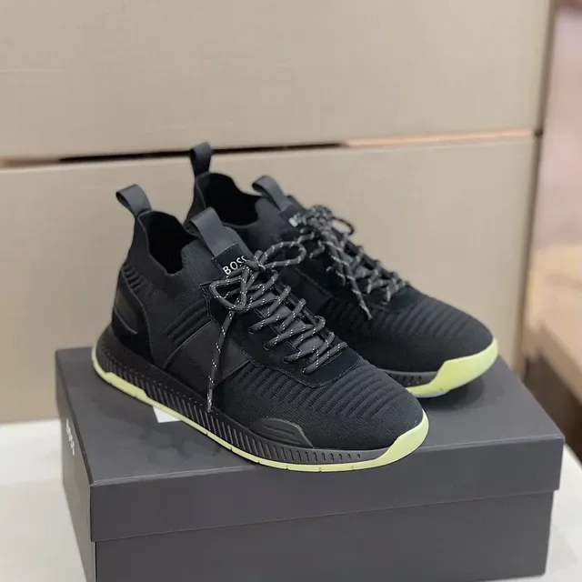 Hugo Boss Sneakers Noires et Jaunes avec partie supérieure en maille et texture ribbed 7