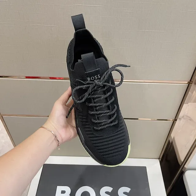 Hugo Boss Sneakers Noires et Jaunes avec partie supérieure en maille et texture ribbed 8