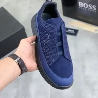 Hugo Boss 蓝色 浮雕 Logo 麂皮 无鞋带 生活风运动鞋
