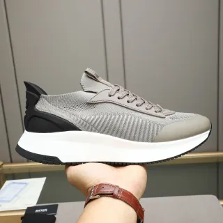 Hugo Boss Gray Black Knit Upper Layered Synthetic Overlays Sneakers