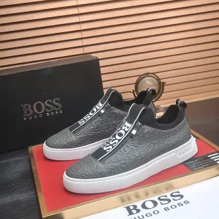Hugo Boss 灰黑色无鞋带一脚蹬压花logo鞋面生活休闲鞋