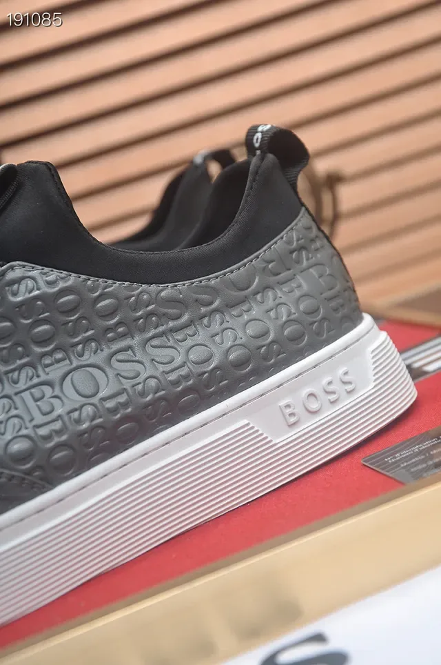 Hugo Boss Cinza Preto sem cadarços slip-on logo embossado superior lifestyle sneakers 3