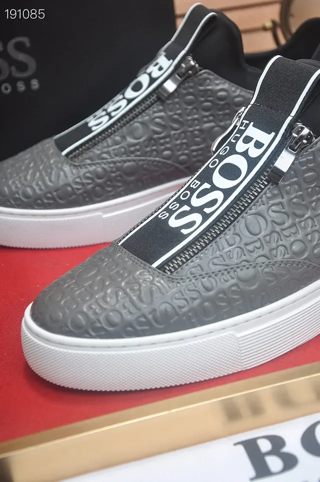 Hugo Boss Cinza Preto sem cadarços slip-on logo embossado superior lifestyle sneakers 4