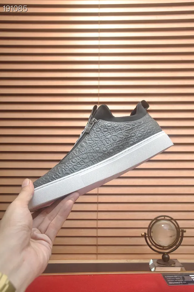 Hugo Boss Cinza Preto sem cadarços slip-on logo embossado superior lifestyle sneakers 5