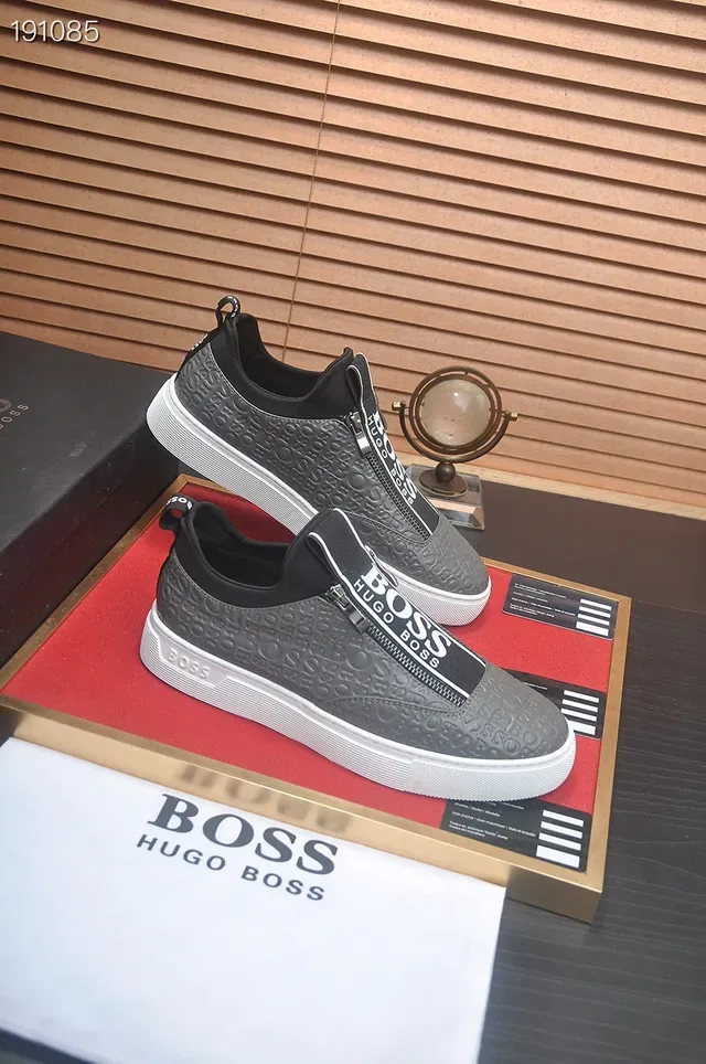 Hugo Boss Cinza Preto sem cadarços slip-on logo embossado superior lifestyle sneakers 6