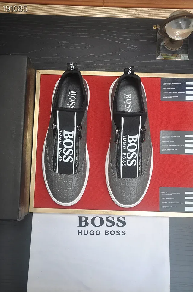 Hugo Boss Cinza Preto sem cadarços slip-on logo embossado superior lifestyle sneakers 7