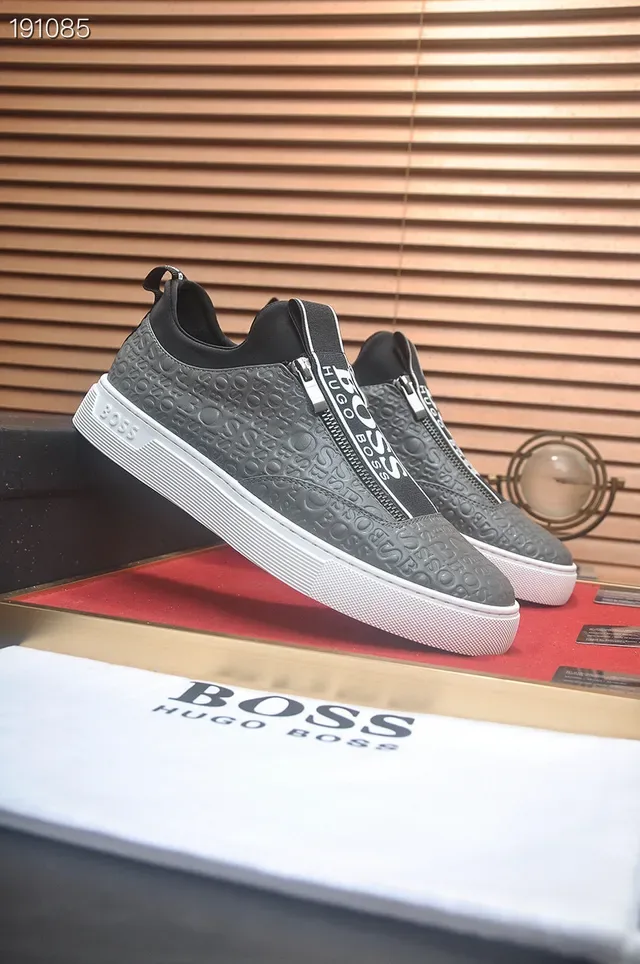 Hugo Boss Cinza Preto sem cadarços slip-on logo embossado superior lifestyle sneakers 8