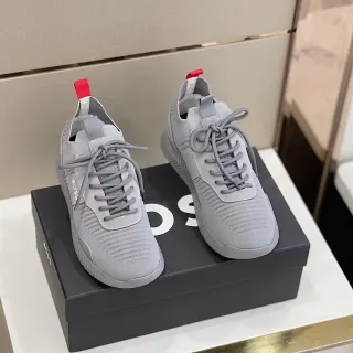 Hugo Boss Gris Rouge Partie Supérieure Tricotée Semelle Intermédiaire à Nervures Sneakers Lifestyle