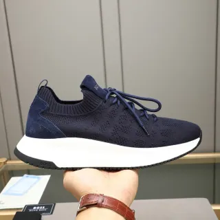 Hugo Boss Empeigne Knit Talon Daim Bleu Marine Lifestyle Sneakers