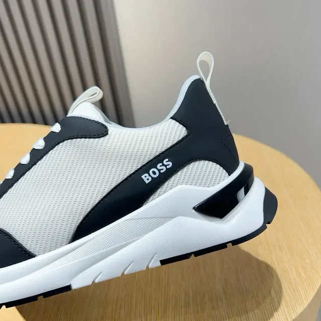 Hugo Boss Lifestyle حذاء رياضي أبيض وأسود شبكة وصناعي في الجزء العلوي 7
