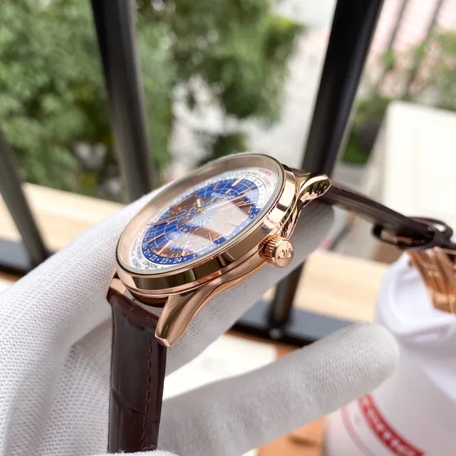 Jaeger-LeCoultre Geophysic Universal Time Ouro Rosa Mapa do Mundo Azul Relógio Mecânico 4