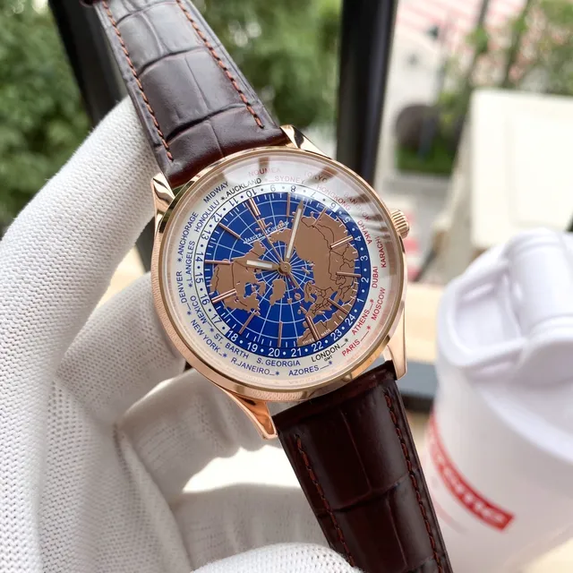 Jaeger-LeCoultre Geophysic Universal Time Ouro Rosa Mapa do Mundo Azul Relógio Mecânico 5