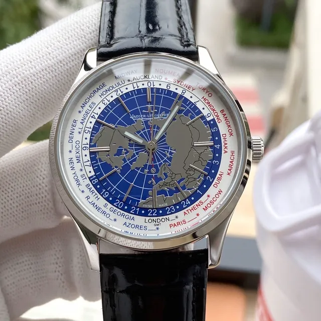 Jaeger-LeCoultre Geophysic Universal Time Ouro Rosa Mapa do Mundo Azul Relógio Mecânico 8