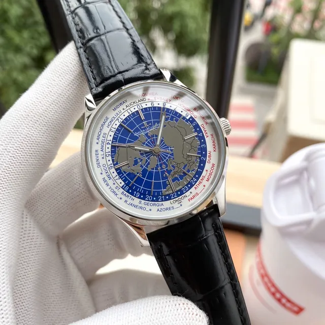 Jaeger-LeCoultre Geophysic Universal Time Ouro Rosa Mapa do Mundo Azul Relógio Mecânico 9