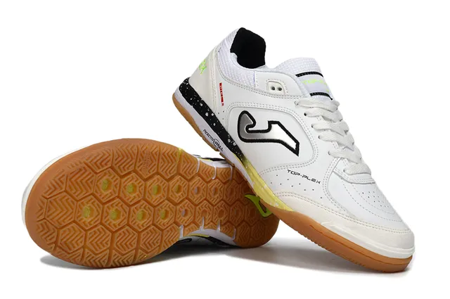 Joma Top-Plex Branco Preto Verde Neón Sapatos de Futebol Indoor 4
