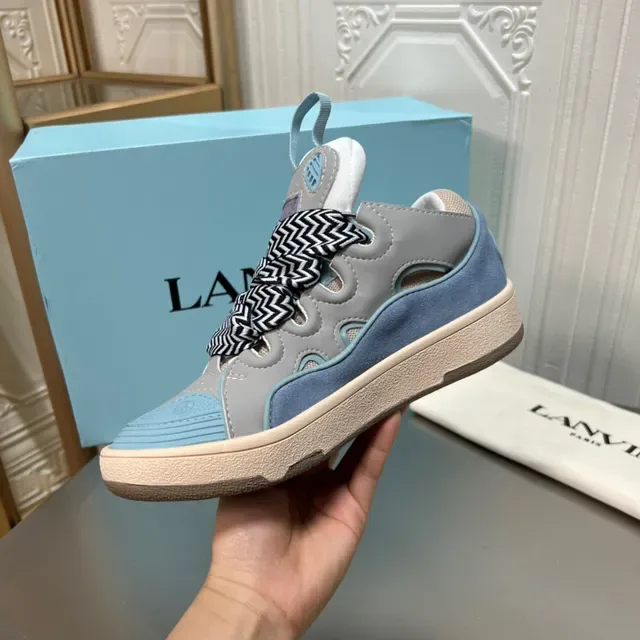 Lanvin حذاء رياضي رمادي وأزرق بألواح مقطوعة 3