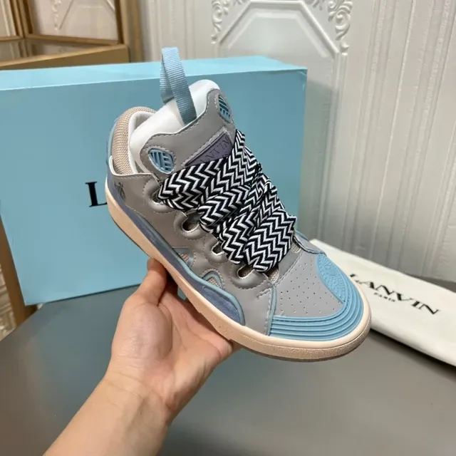 Lanvin حذاء رياضي رمادي وأزرق بألواح مقطوعة 4