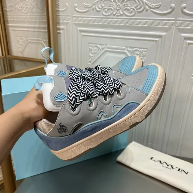 Lanvin حذاء رياضي رمادي وأزرق بألواح مقطوعة 6