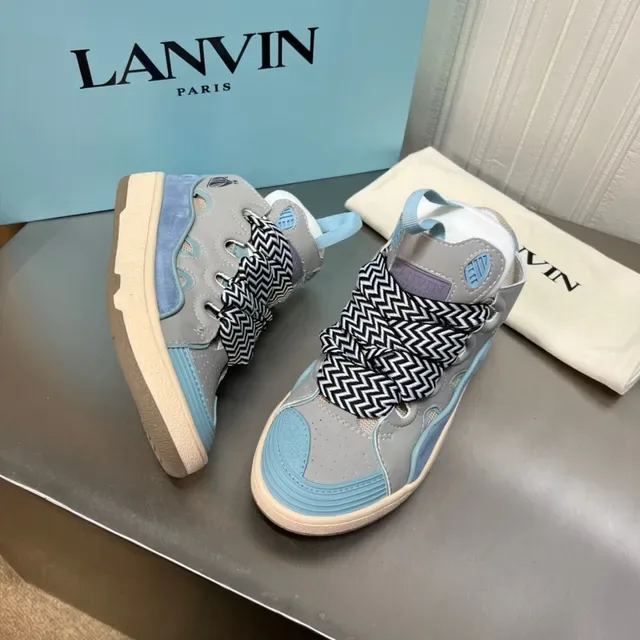 Lanvin حذاء رياضي رمادي وأزرق بألواح مقطوعة 7