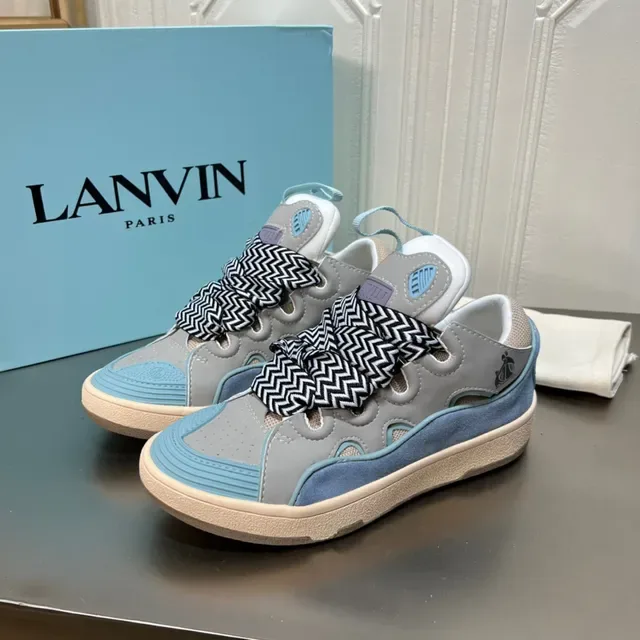 Lanvin حذاء رياضي رمادي وأزرق بألواح مقطوعة 8