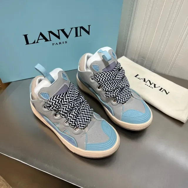 Lanvin حذاء رياضي رمادي وأزرق بألواح مقطوعة 9