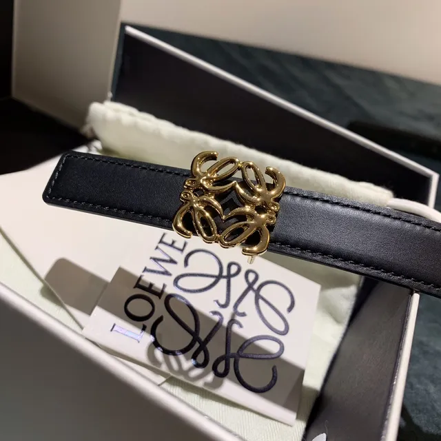 Loewe Anagram কালো সোনার পাতলা বাকল চামড়ার বেল্ট 7