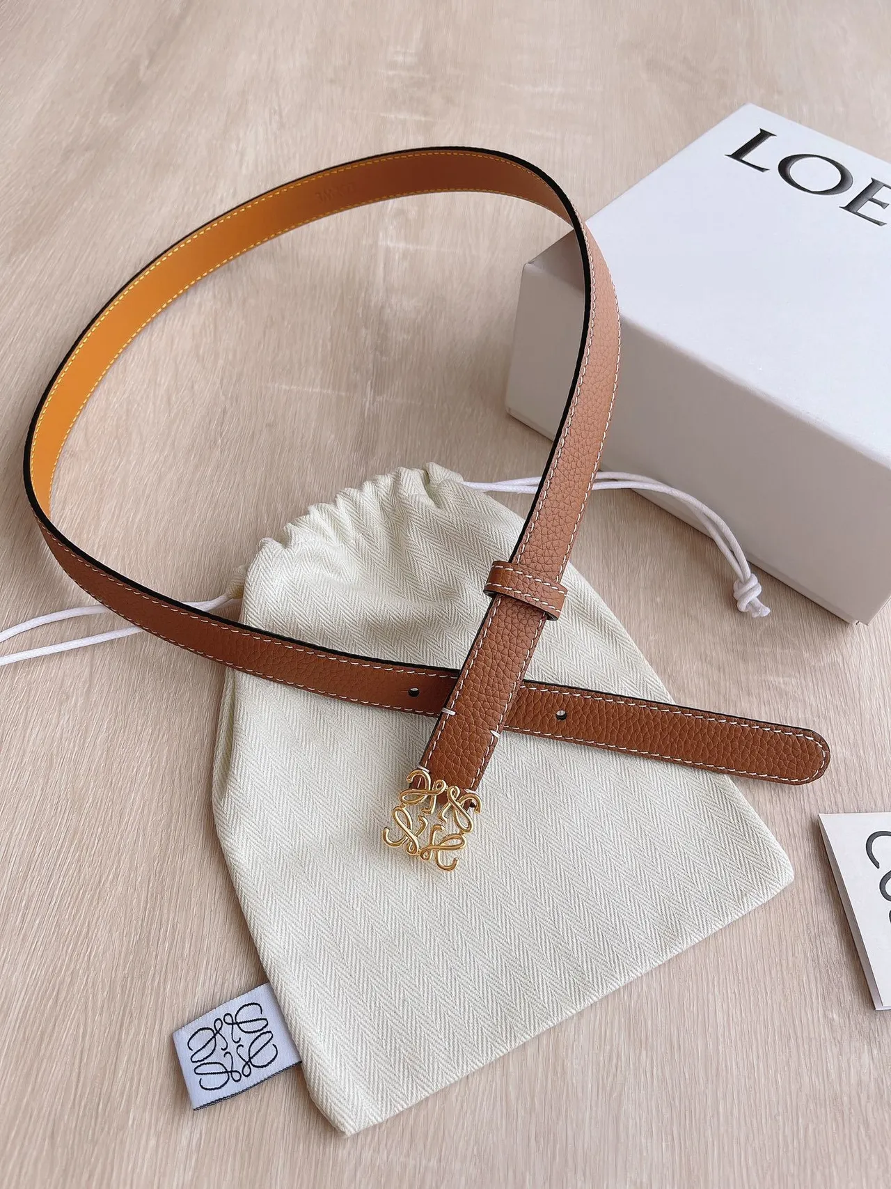 Loewe Anagram Belt Marron Or Boucle Texturée Ceinture Cuir 9