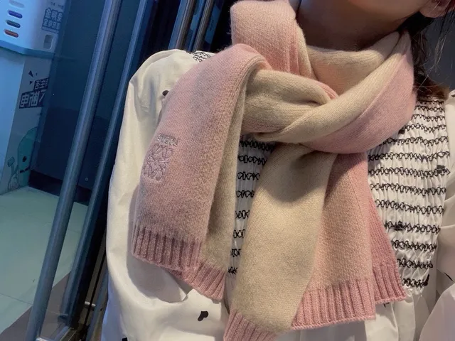 Loewe Anagram-Embroidered Gradient Pink Beige Cashmere Scarf 2