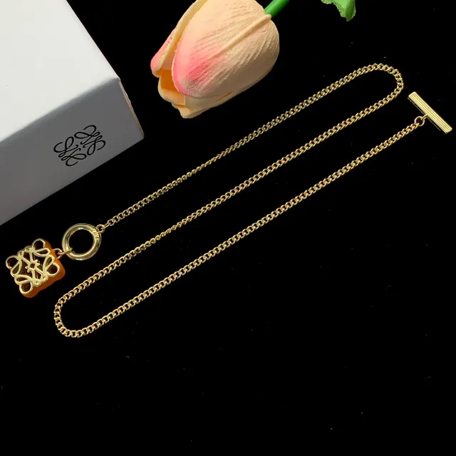 Loewe Anagram collar dorado cadena curb nudo colgante collar 4