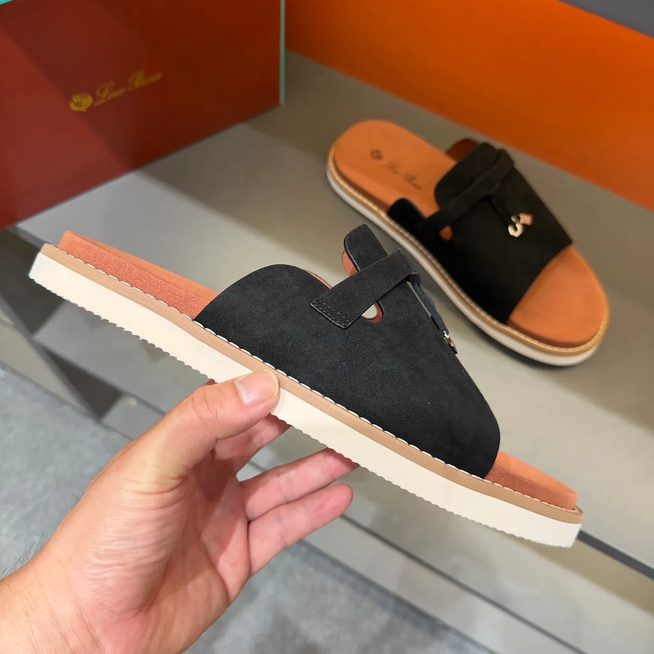 Loewe Slide Noir Beige Daim Supérieur Nœud Papillon Bretelle Chaussons 7