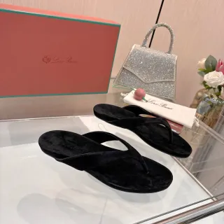 Loro Piana কালো ভেলভেট থং স্লাইড স্লিপার্স