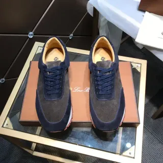 Loro Piana 海军棕双色麂皮极简跑鞋生活方式运动鞋
