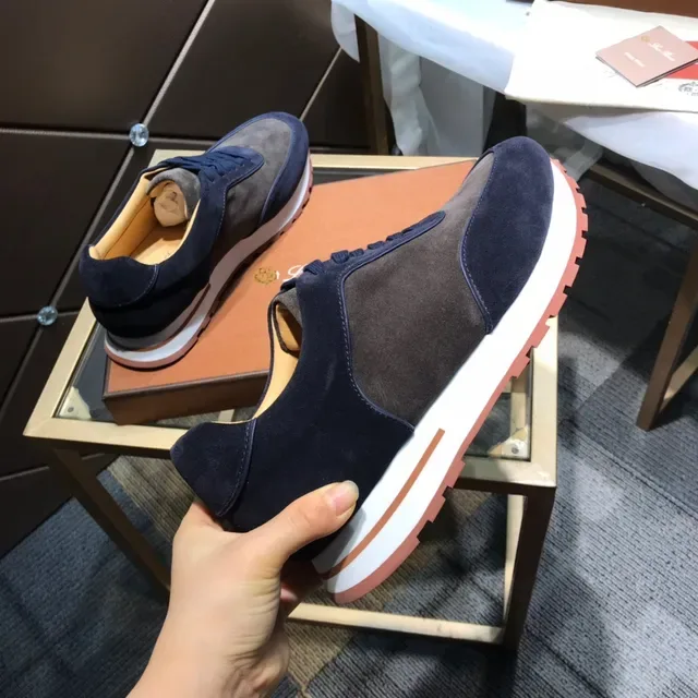 Loro Piana Zapatillas Minimalistas Runner Estilo de Vida de Ante de Dos Tonos Navy Marrón 2