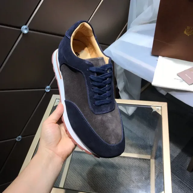 Loro Piana Zapatillas Minimalistas Runner Estilo de Vida de Ante de Dos Tonos Navy Marrón 3