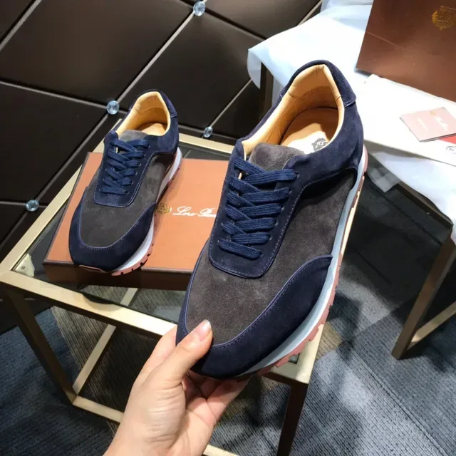 Loro Piana Zapatillas Minimalistas Runner Estilo de Vida de Ante de Dos Tonos Navy Marrón 4