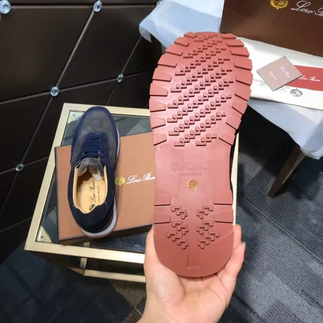 Loro Piana Zapatillas Minimalistas Runner Estilo de Vida de Ante de Dos Tonos Navy Marrón 5