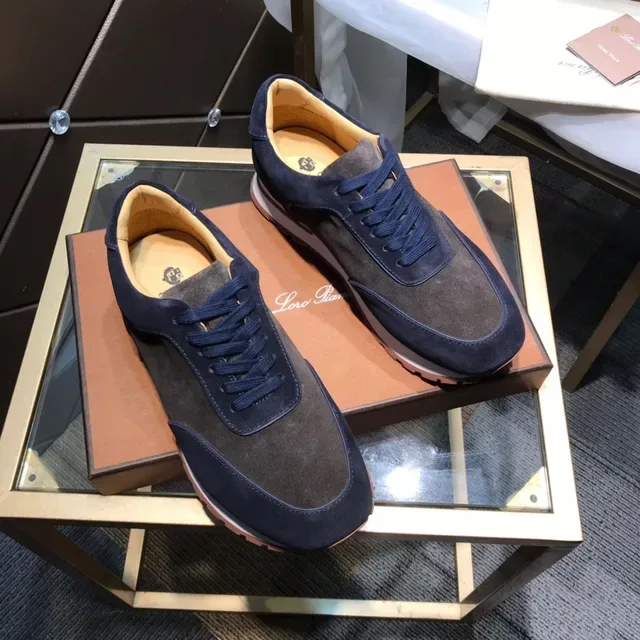 Loro Piana Zapatillas Minimalistas Runner Estilo de Vida de Ante de Dos Tonos Navy Marrón 6