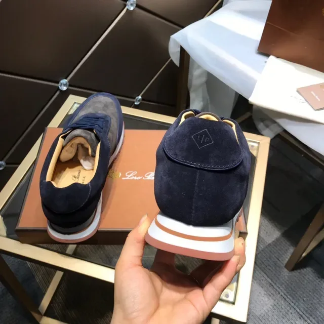 Loro Piana Zapatillas Minimalistas Runner Estilo de Vida de Ante de Dos Tonos Navy Marrón 7