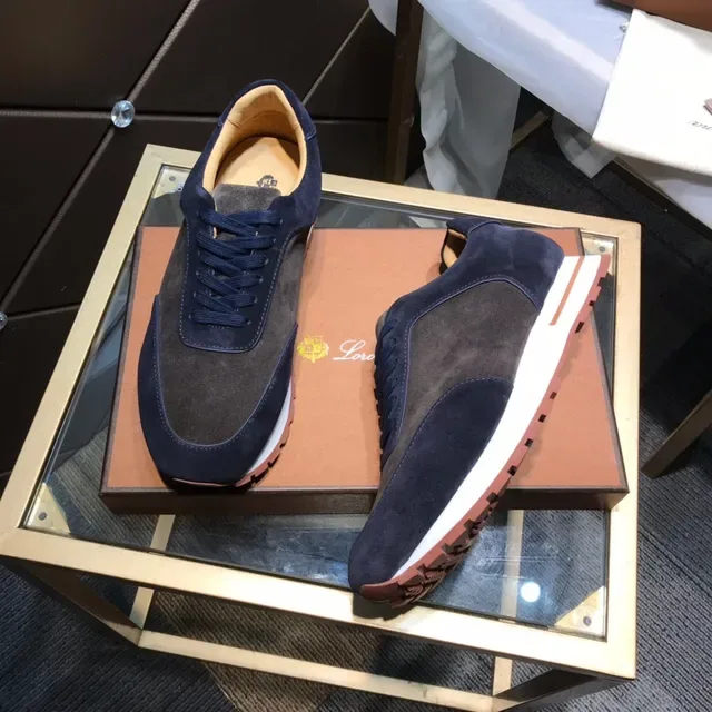 Loro Piana Zapatillas Minimalistas Runner Estilo de Vida de Ante de Dos Tonos Navy Marrón 8