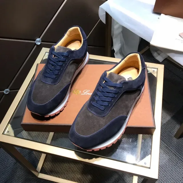 Loro Piana Zapatillas Minimalistas Runner Estilo de Vida de Ante de Dos Tonos Navy Marrón 9