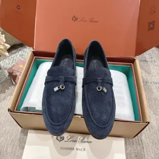 Loro Piana নেভি সিলভার সুয়েড মেটাল টাসেল হার্ডওয়্যার লোফার