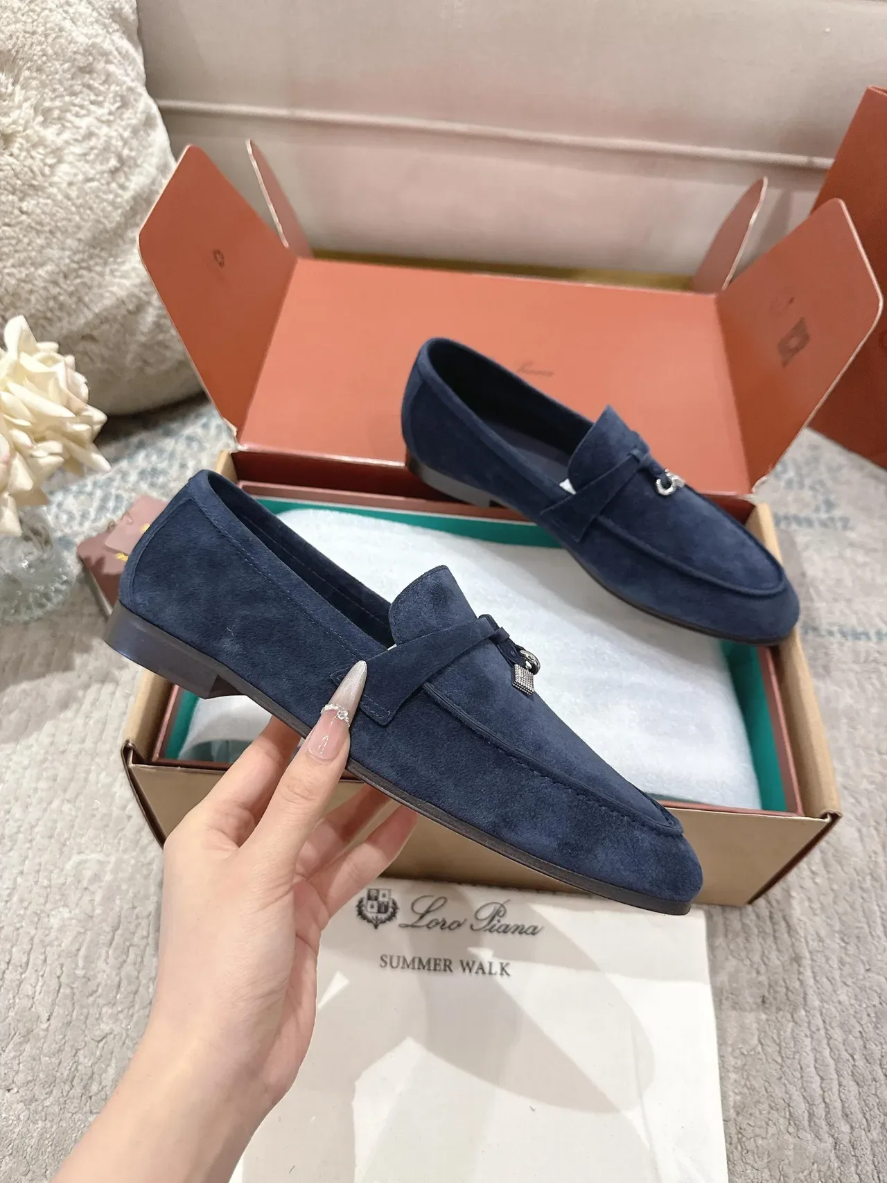 Loro Piana নেভি সিলভার সুয়েড মেটাল টাসেল হার্ডওয়্যার লোফার 2